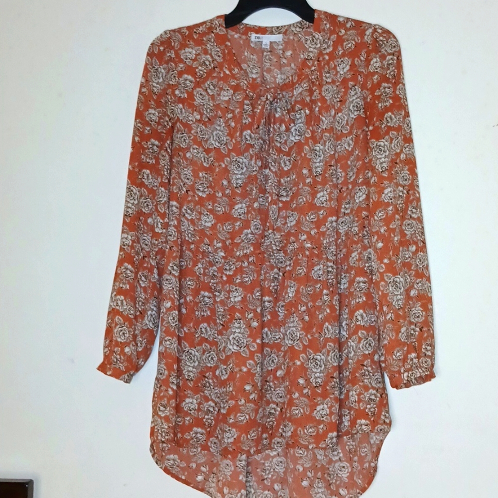DR2 Womens Floral Bowtie Long Sleeve Peplum‎ High Low Blouse. Size: S